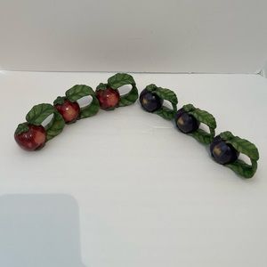 Ceramic Hand Painted Fruit Napkin Rings Set Of 6 3 Apple, 3 Plum.